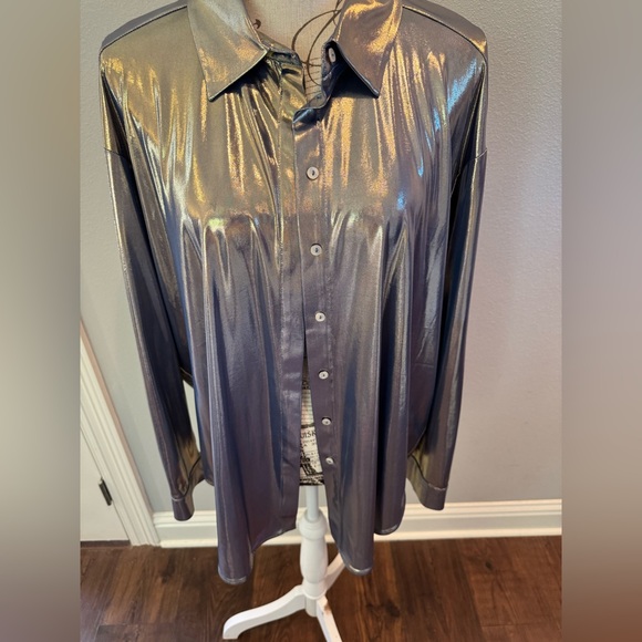 NWT Anthropology Metallic Button-Up Shirt - Picture 8 of 15